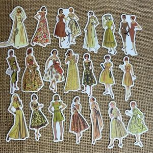 Vintage Fashion In Shades Of Yellow, Ballgowns, Cocktail Dresses, 40 Stickers